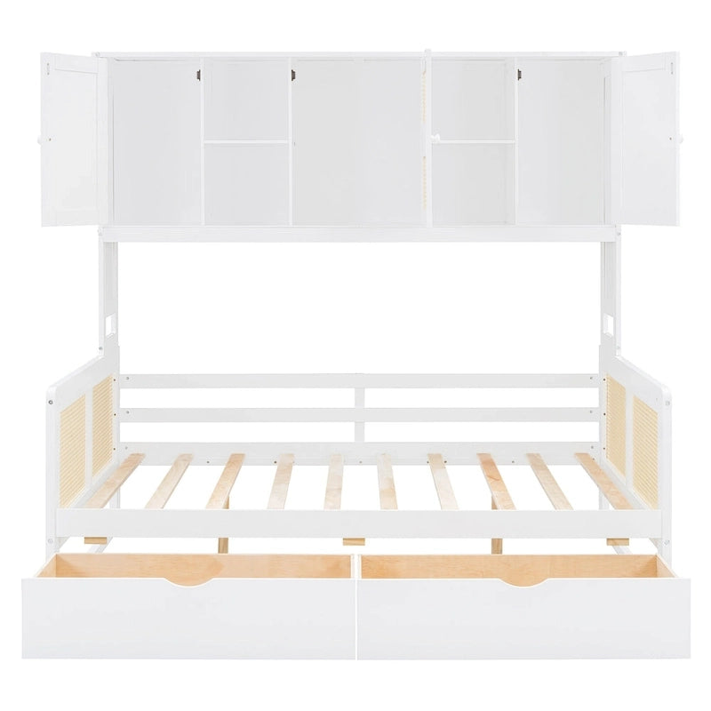 Lit de repos moderne en bois pleine grandeur avec cadre de lit plateforme, rangement tout-en-un, 2 tiroirs et étagère