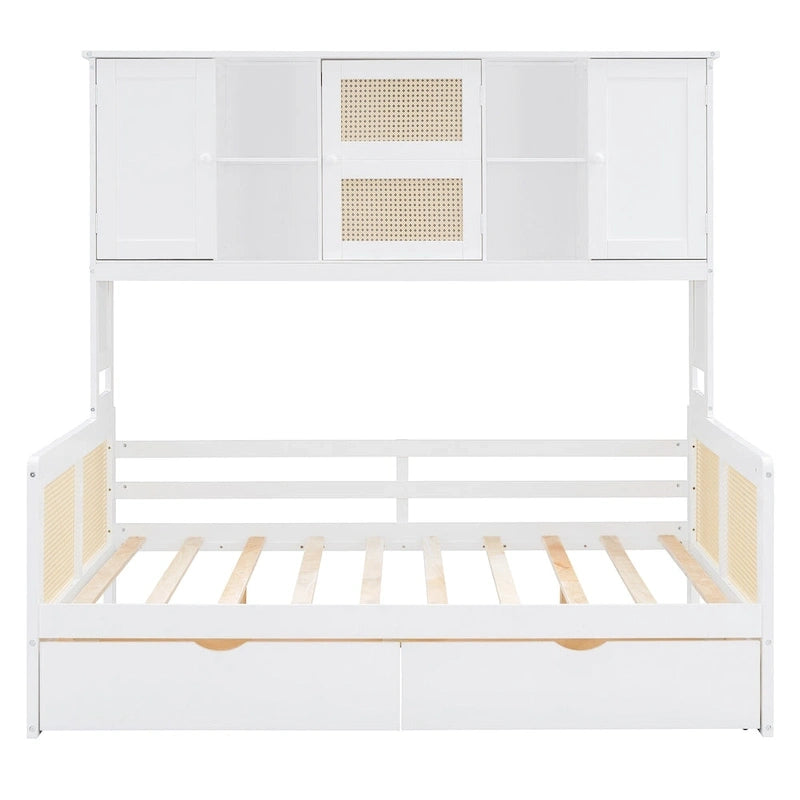 Lit de repos moderne en bois pleine grandeur avec cadre de lit plateforme, rangement tout-en-un, 2 tiroirs et étagère