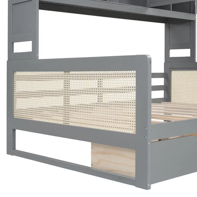 Lit de repos moderne en bois pleine grandeur avec cadre de lit plateforme, rangement tout-en-un, 2 tiroirs et étagère