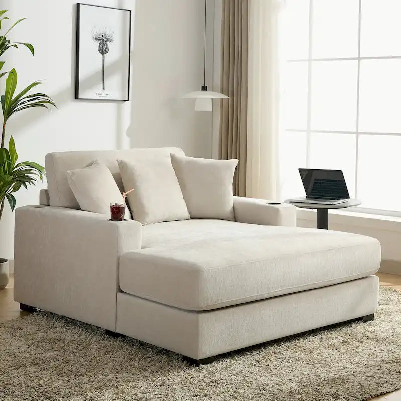 Chaise longue surdimensionnée Canapé moderne avec oreillers, station de charge et porte-gobelets