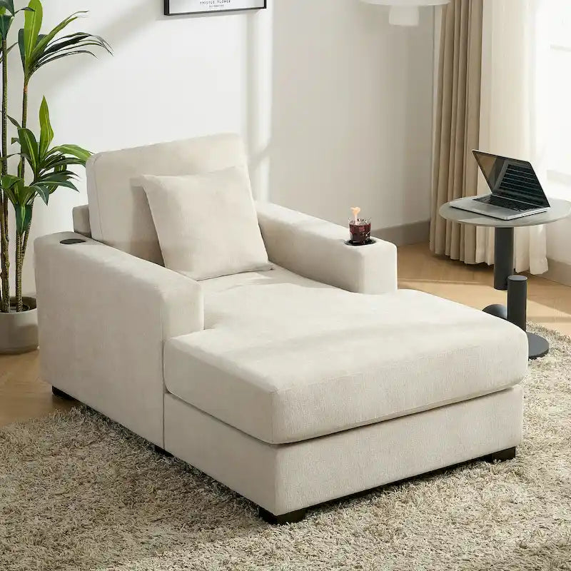 Chaise longue surdimensionnée Canapé moderne avec oreillers, station de charge et porte-gobelets