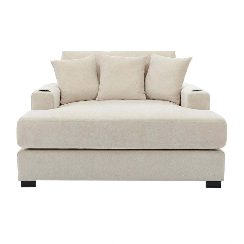 Chaise longue surdimensionnée Canapé moderne avec oreillers, station de charge et porte-gobelets