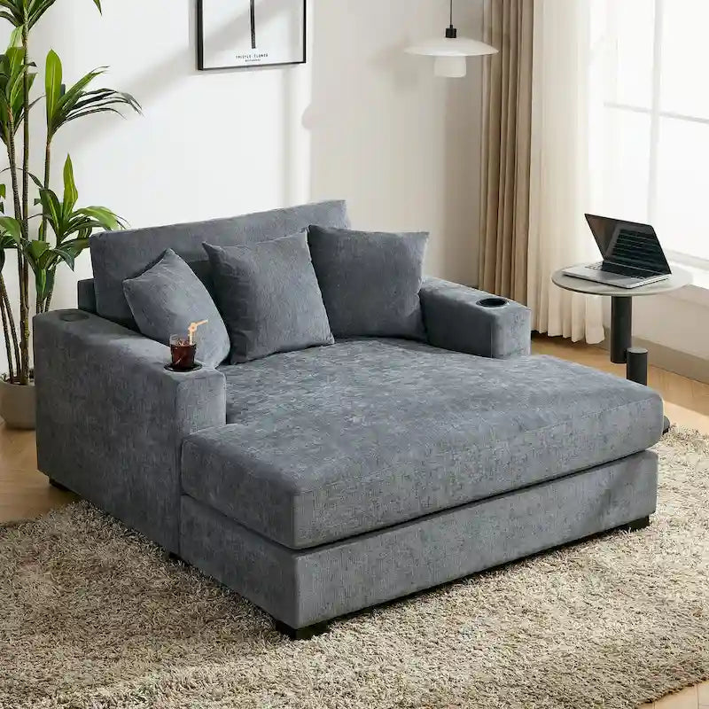 Chaise longue surdimensionnée Canapé moderne avec oreillers, station de charge et porte-gobelets