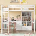Full Size Wood Loft Bed with L Shaped Desk,Storage Shelves and Drawers