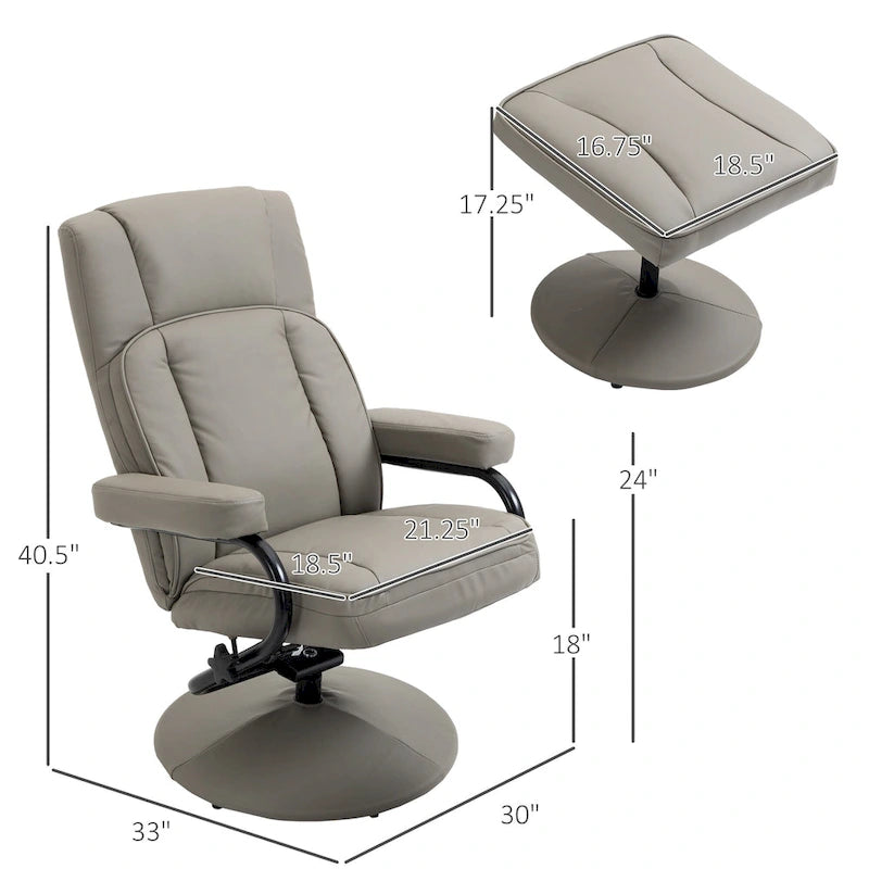 Fauteuil inclinable pivotant dossier haut avec ottoman, 30 po
