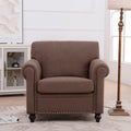 Fauteuil d'appoint marron moderne de 95 cm, rembourré, avec cadre en bois massif et clous décoratifs, pour salon
