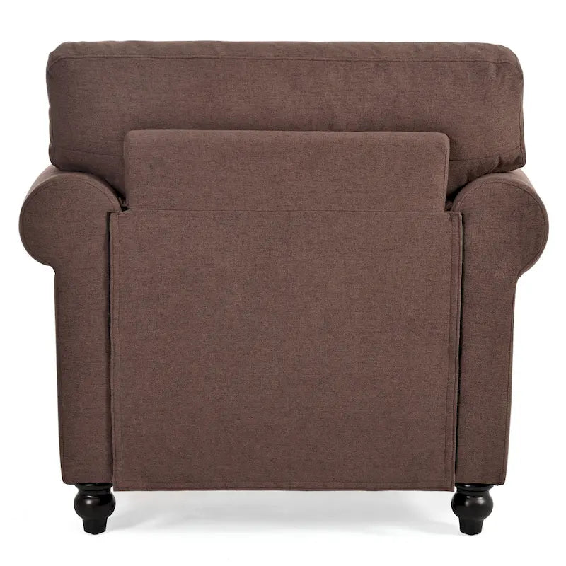 Fauteuil d'appoint marron moderne de 95 cm, rembourré, avec cadre en bois massif et clous décoratifs, pour salon