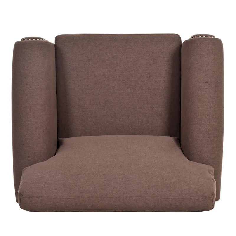Fauteuil d'appoint marron moderne de 95 cm, rembourré, avec cadre en bois massif et clous décoratifs, pour salon