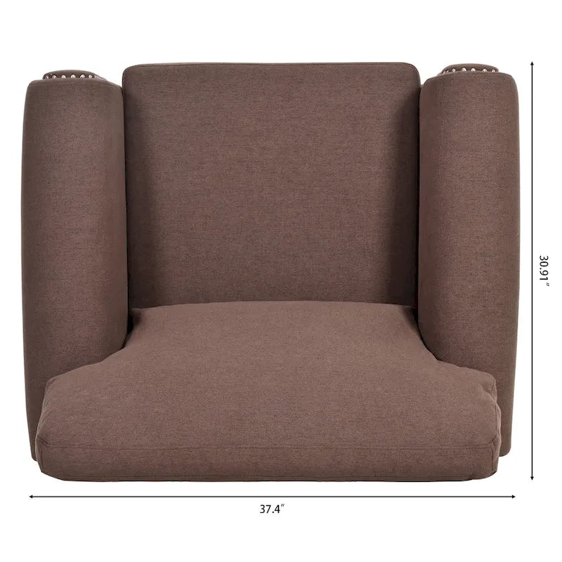 Fauteuil d'appoint marron moderne de 95 cm, rembourré, avec cadre en bois massif et clous décoratifs, pour salon