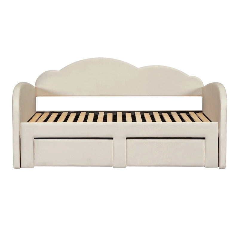Lit de repos double Cloud en velours avec lit gigogne, tiroirs et port USB