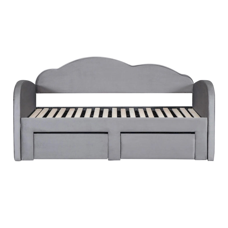 Lit de repos double Cloud en velours avec lit gigogne, tiroirs et port USB