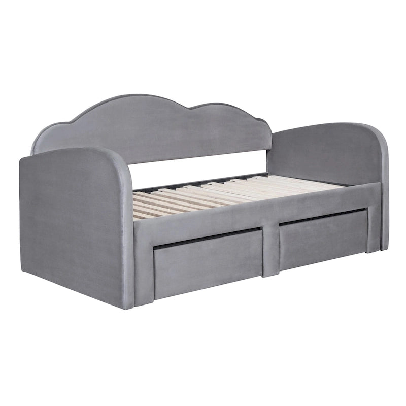 Lit de repos double Cloud en velours avec lit gigogne, tiroirs et port USB
