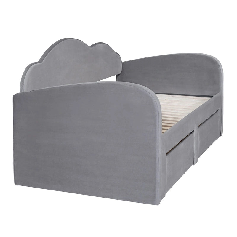 Lit de repos double Cloud en velours avec lit gigogne, tiroirs et port USB