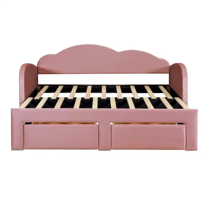Lit de repos double Cloud en velours avec lit gigogne, tiroirs et port USB