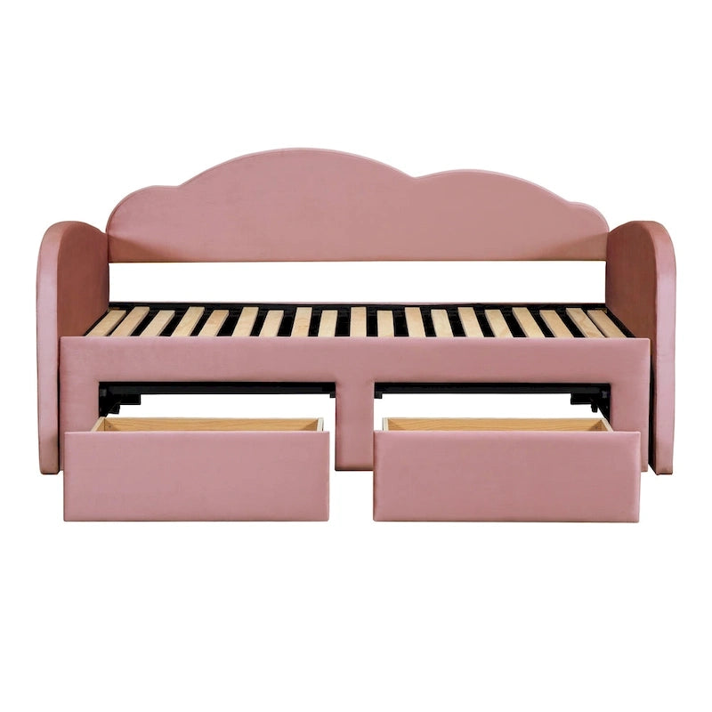 Lit de repos double Cloud en velours avec lit gigogne, tiroirs et port USB