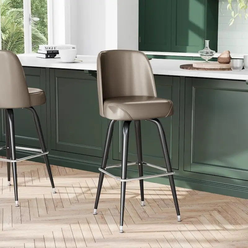 Lot de 2 tabourets de bar en métal avec siège baquet pivotant en vinyle et repose-pieds - 47P x 47L x 108H cm