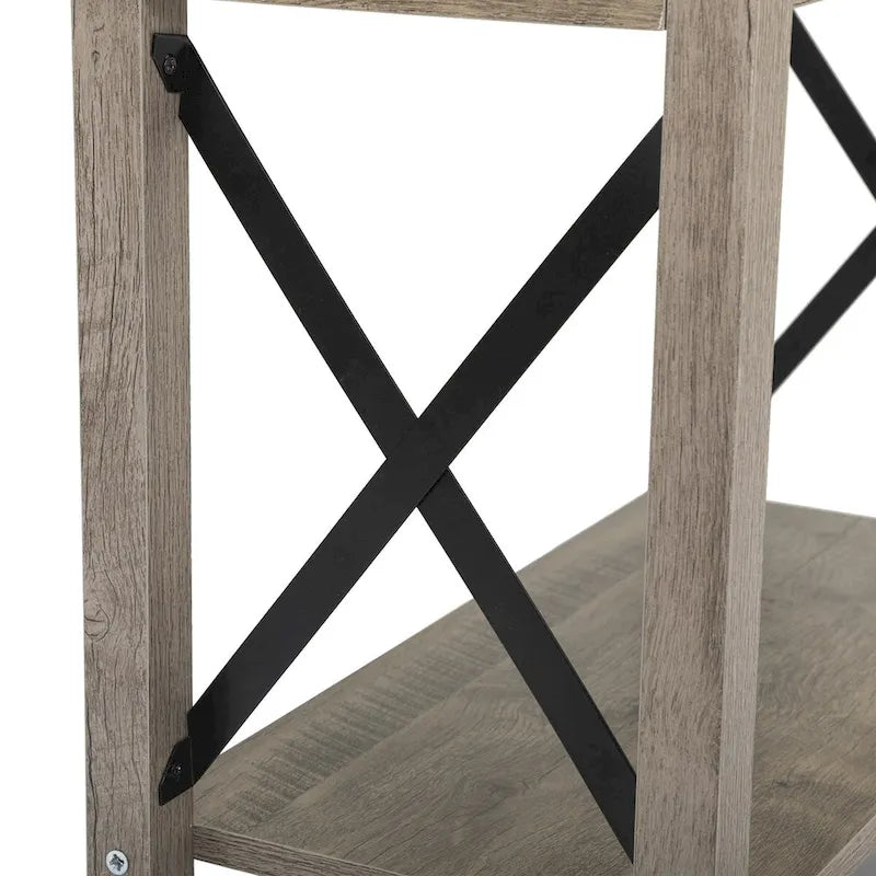 Table de chevet/bout de canapé style ferme avec plateau relevable, tiroir, 2 prises secteur et 2 ports USB