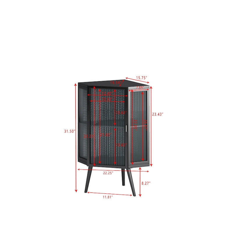 Meuble d'angle à poser, 3 niveaux avec portes en verre trempé et étagères de rangement