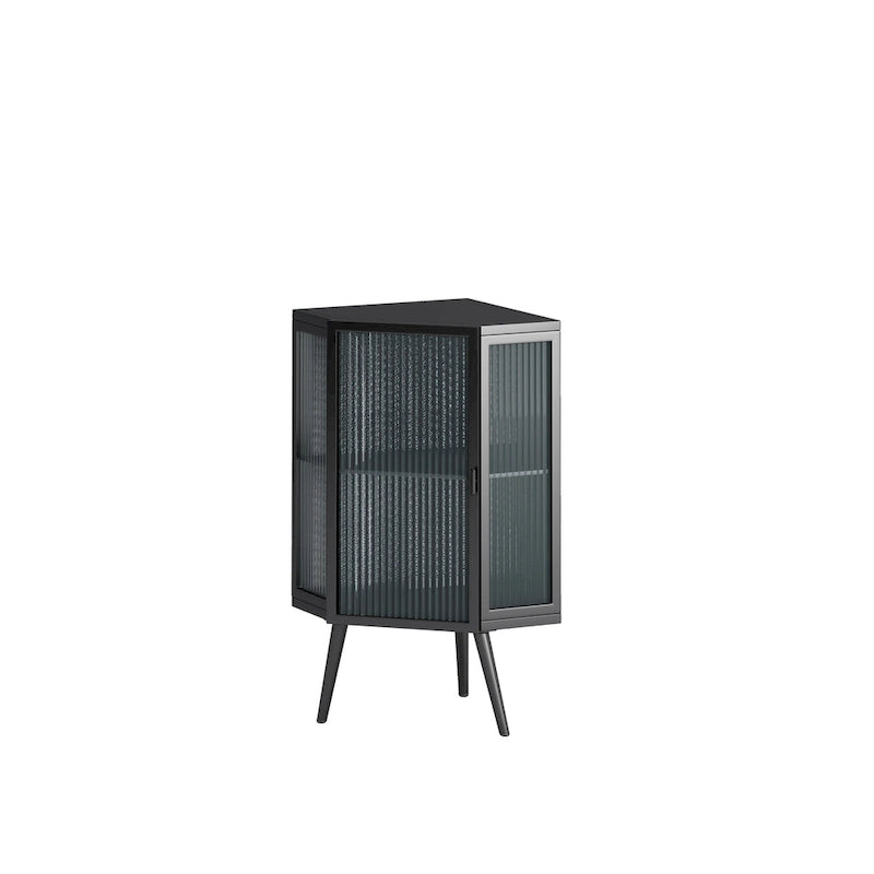 Meuble d'angle à poser, 3 niveaux avec portes en verre trempé et étagères de rangement