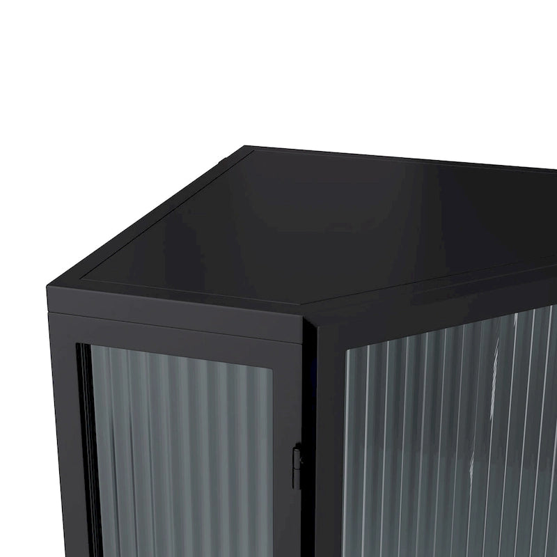 Meuble d'angle à poser, 3 niveaux avec portes en verre trempé et étagères de rangement