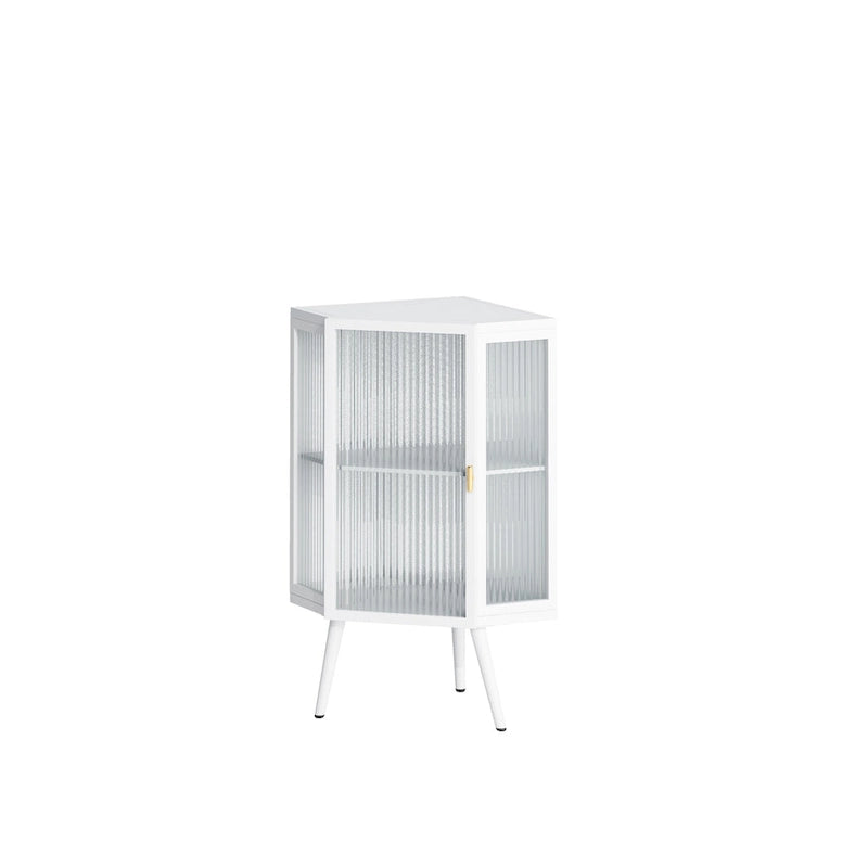 Meuble d'angle à poser, 3 niveaux avec portes en verre trempé et étagères de rangement