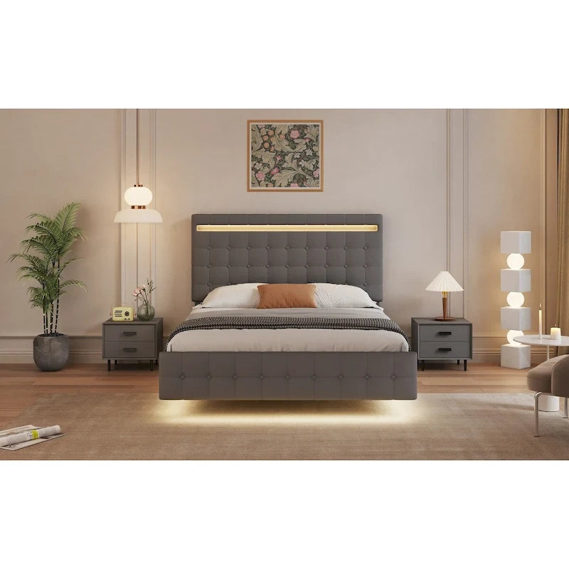 Cadre de lit flottant Queen size avec lumières LED