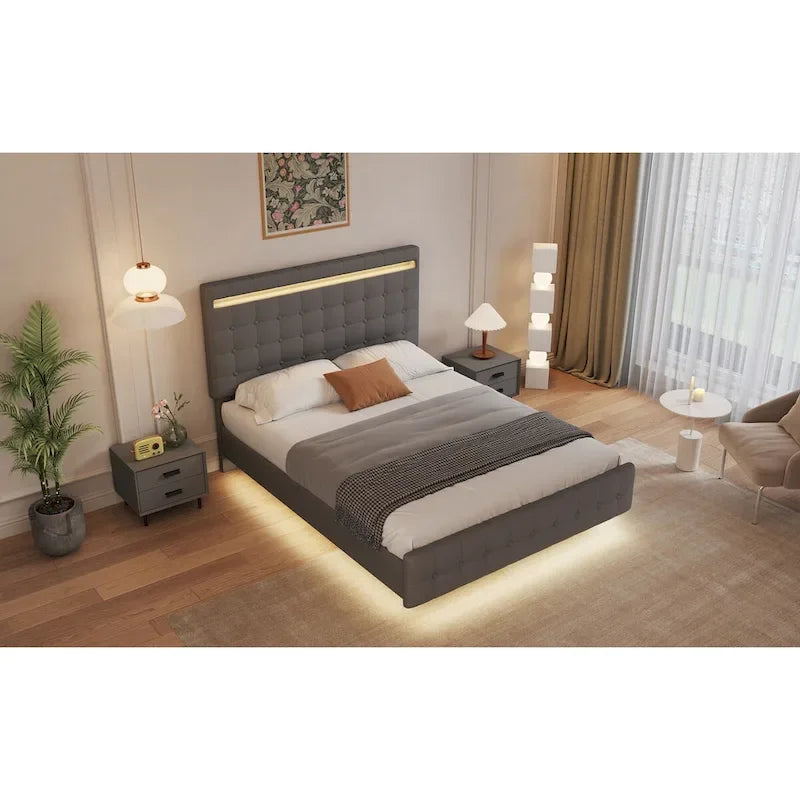 Cadre de lit flottant Queen size avec lumières LED