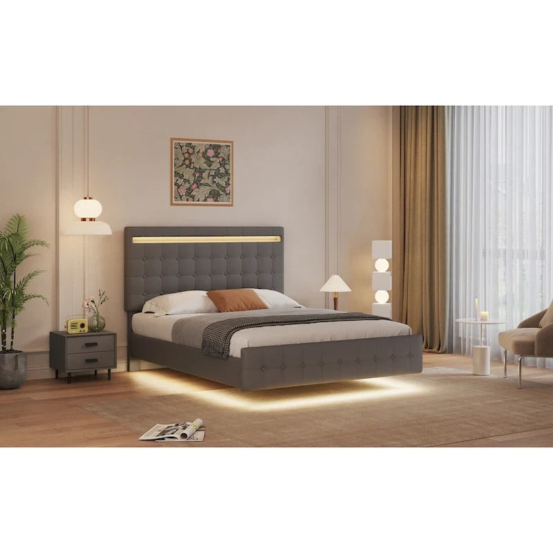 Cadre de lit flottant Queen size avec lumières LED