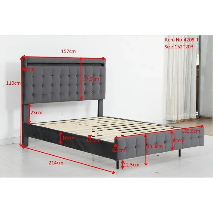 Cadre de lit flottant Queen size avec lumières LED