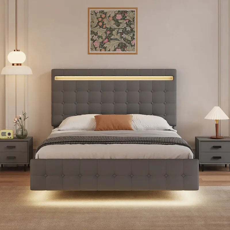 Cadre de lit flottant Queen size avec lumières LED